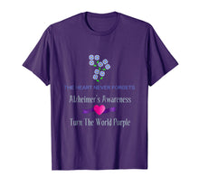 Load image into Gallery viewer, Alzheimer's Awareness Heart Never Forgets T-Shirt