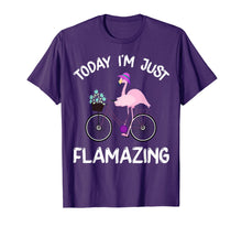 Load image into Gallery viewer, Today I Am Flamazing T-Shirt Amazing Flamingo Bicycle Lover
