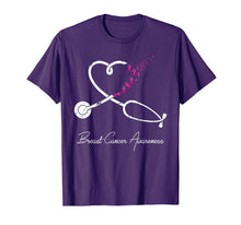 Load image into Gallery viewer, Nurse Breast Cancer Awareness Pink Ribbon Stethoscope Heart T-Shirt