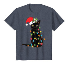 Load image into Gallery viewer, Santa Black Cat Wrapped Up In Christmas Tree Lights Holiday T-Shirt