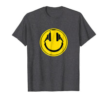 Load image into Gallery viewer, Headphones smiley DJ dance house rave music tee shirt