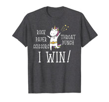 Load image into Gallery viewer, Rock paper scissors throat punch I win Unicorn T-Shirt