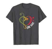 Load image into Gallery viewer, One Love - Treble Bass Clef Heart - Reggae Musician T-Shirt