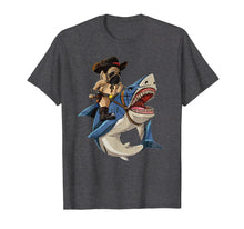 Load image into Gallery viewer, Cowboy Pug Riding Shark Tshirt Funny Pug Dog Lover Gifts