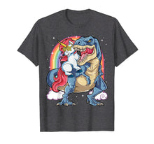 Load image into Gallery viewer, Unicorn Riding Dinosaur T rex Shirt Boys Girls Kids Rainbow
