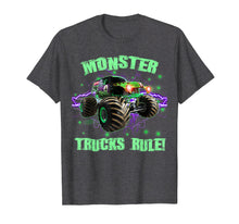 Load image into Gallery viewer, Monster Trucks Rule Bright Green Kids Christmas Gift Shirt