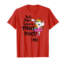 Load image into Gallery viewer, Rock paper scissors throat punch I win unicorn T-Shirt