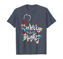 Load image into Gallery viewer, Nurse Stethoscope Merry and Bright Christmas Lights Gift T-Shirt