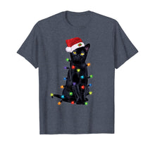 Load image into Gallery viewer, Black Santa Cat with christmas lights Tshirt Funny Cats Gift T-Shirt