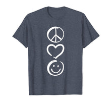 Load image into Gallery viewer, Peace Love and Happiness T-Shirt Peace Sign, Heart, Smile