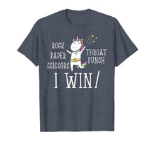 Load image into Gallery viewer, Rock paper scissors throat punch I win Unicorn T-Shirt