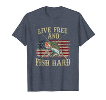 Load image into Gallery viewer, Live Free and Fish Hard Patriotic Fishing USA T-Shirt