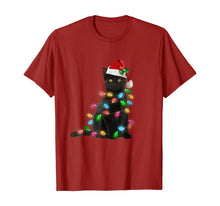 Load image into Gallery viewer, Black Cat christmas light tshirt funny cat lover christmas