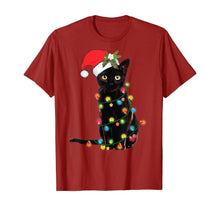 Load image into Gallery viewer, Santa Black Cat Wrapped Up In Christmas Tree Lights Holiday T-Shirt