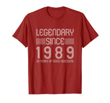 Load image into Gallery viewer, 30th Birthday T Shirt - 30 Years Of Being Awesome Since 1989
