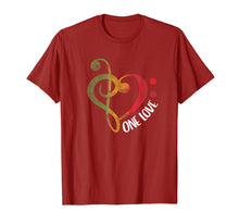 Load image into Gallery viewer, One Love - Treble Bass Clef Heart - Reggae Musician T-Shirt