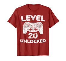 Load image into Gallery viewer, Level 20 Unlocked T-Shirt 20th Video Gamer Birthday Gift