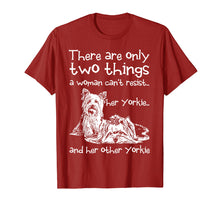 Load image into Gallery viewer, Funny A Woman Can't Resist Her Two Yorkies T-Shirt