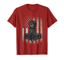 Load image into Gallery viewer, Mjolnir Hammer - American Viking Flag T-Shirt