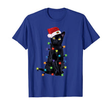 Load image into Gallery viewer, Black Santa Cat with christmas lights Tshirt Funny Cats Gift T-Shirt
