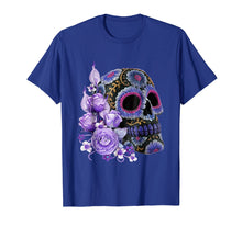 Load image into Gallery viewer, Purple Floral Black Sugar Skull Day Of The Dead T Shirt