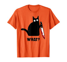 Load image into Gallery viewer, Cat What? Funny Black Cat Shirt, Murderous Cat With Knife T-Shirt