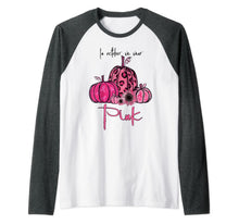 Load image into Gallery viewer, In October We Wear Pink Pumpkin Breast Cancer Halloween Raglan Baseball Tee