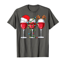 Load image into Gallery viewer, Wine Christmas Lights Xmas Women Santa Hat Reindeer Antlers T-Shirt