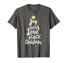 Load image into Gallery viewer, Joy Hope Love Peace Christmas Tree Red Buffalo Plaid Xmas T-Shirt