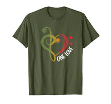 Load image into Gallery viewer, One Love - Treble Bass Clef Heart - Reggae Musician T-Shirt