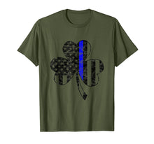 Load image into Gallery viewer, Thin Blue Line St Patricks Day Shirt Shamrock Irish Flag Tee