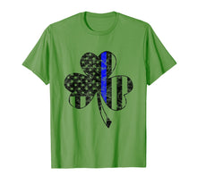 Load image into Gallery viewer, Thin Blue Line St Patricks Day Shirt Shamrock Irish Flag Tee