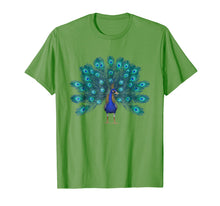 Load image into Gallery viewer, Blue Peacock Print T-Shirt Teal Feathers Clothes