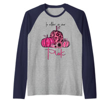 Load image into Gallery viewer, In October We Wear Pink Pumpkin Breast Cancer Halloween Raglan Baseball Tee