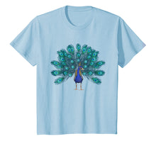 Load image into Gallery viewer, Blue Peacock Print T-Shirt Teal Feathers Clothes