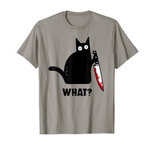 Load image into Gallery viewer, Cat What? Funny Black Cat Shirt, Murderous Cat With Knife T-Shirt