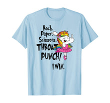 Load image into Gallery viewer, Rock paper scissors throat punch I win unicorn T-Shirt