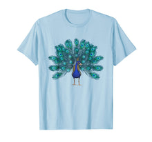 Load image into Gallery viewer, Blue Peacock Print T-Shirt Teal Feathers Clothes
