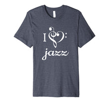 Load image into Gallery viewer, I Heart Jazz T Shirt Love Treble Bass Clef Music