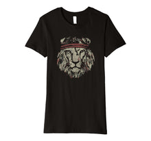 Load image into Gallery viewer, Tribal Lion Head T-Shirt Wearing Headband Lion Face Tee
