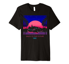 Load image into Gallery viewer, Back To The Future 1985 Neon Delorean Sunset Premium T-Shirt
