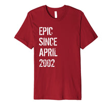 Load image into Gallery viewer, 17 Year Old Gift T Shirt for Boys Girls Born April 2002
