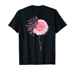 Daisy Dandelion Faith Hope Love Breast Cancer Awareness T-Shirt