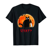 Load image into Gallery viewer, Cat What? Funny Black Cat Shirt, Murderous Cat With Knife T-Shirt
