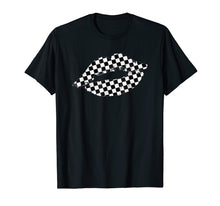 Load image into Gallery viewer, Checkered lips kiss plaid black white racing party shirt
