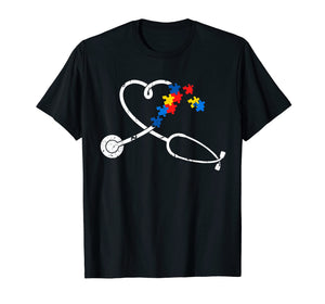 Funny Nurse Autism Puzzle Stethoscope Heart Tshirt