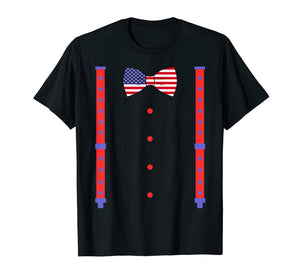 4th Of July Bow Tie & Suspenders Americann Flag T shirt