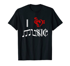 I Heart Music Love Classical Notation Staff Clef T-Shirt