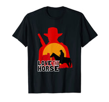 Load image into Gallery viewer, Red Horse Sunset T Shirt - LOVE THY HORSE Cowboy Gift

