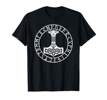 Load image into Gallery viewer, Thor Hammer Mjolnir in Circle of Norse Runes T-Shirt
